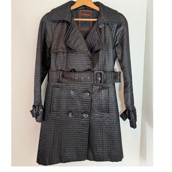 Runway New York Jackets & Blazers - Women's Runway New York Black Belted Long Trench Coat Jacket Size Medium